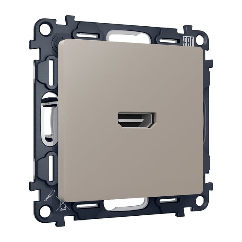 Комплект механизма розетки HDMI 2.0 ALFA Серо-бежевый матовый 40V/500mA 2.0GHz 5-18Gbit/s QUANT (AP3740, VM222)