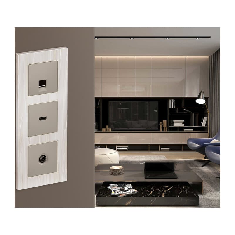 Комплект механизма розетки HDMI 2.0 ALFA Серо-бежевый матовый 40V/500mA 2.0GHz 5-18Gbit/s QUANT (AP3740, VM222)