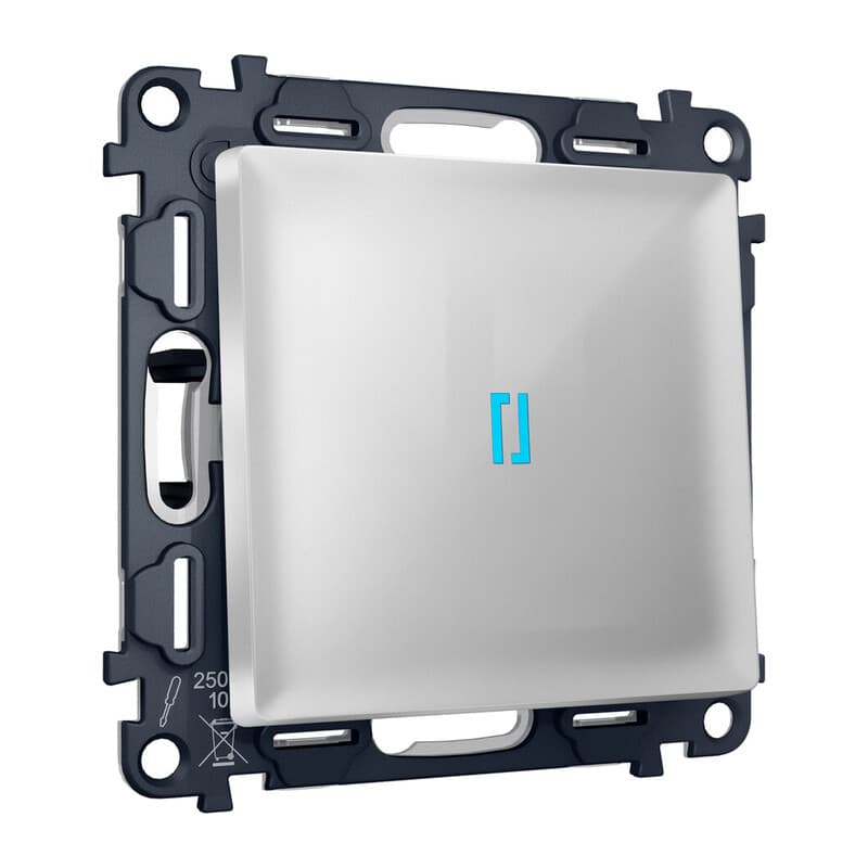 Комплект механизма 1-кл проходного выключателя с подсветкой 10000K ALFA Серебро глянец QUANT (AP4020, VM105, G29B)