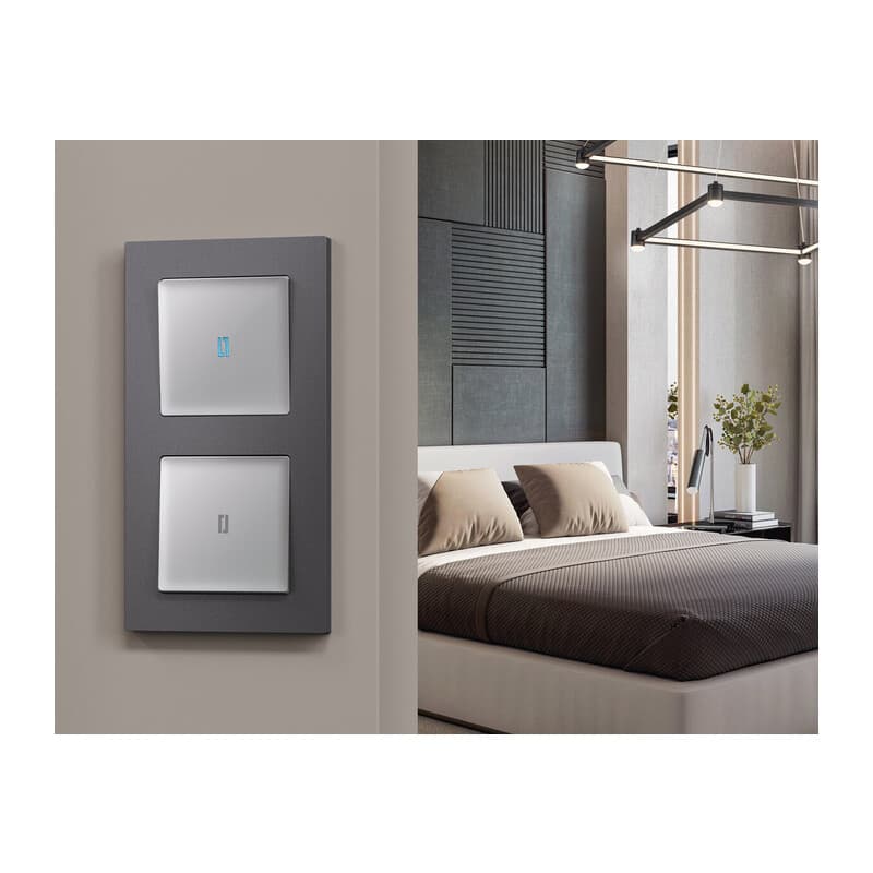 Комплект механизма 1-кл проходного выключателя с подсветкой 10000K ALFA Серебро глянец QUANT (AP4020, VM105, G29B)