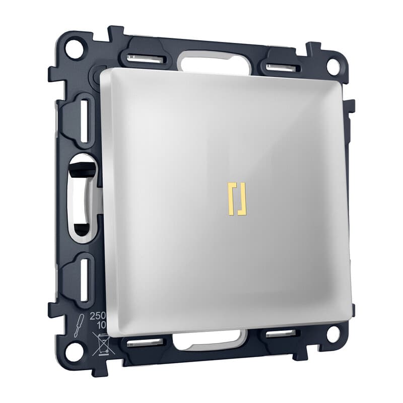 Комплект механизма 1-кл выключателя с самовозвратом с подсветкой 3200K ALFA Серебро глянец QUANT (AP4020, VM113, G11Y)