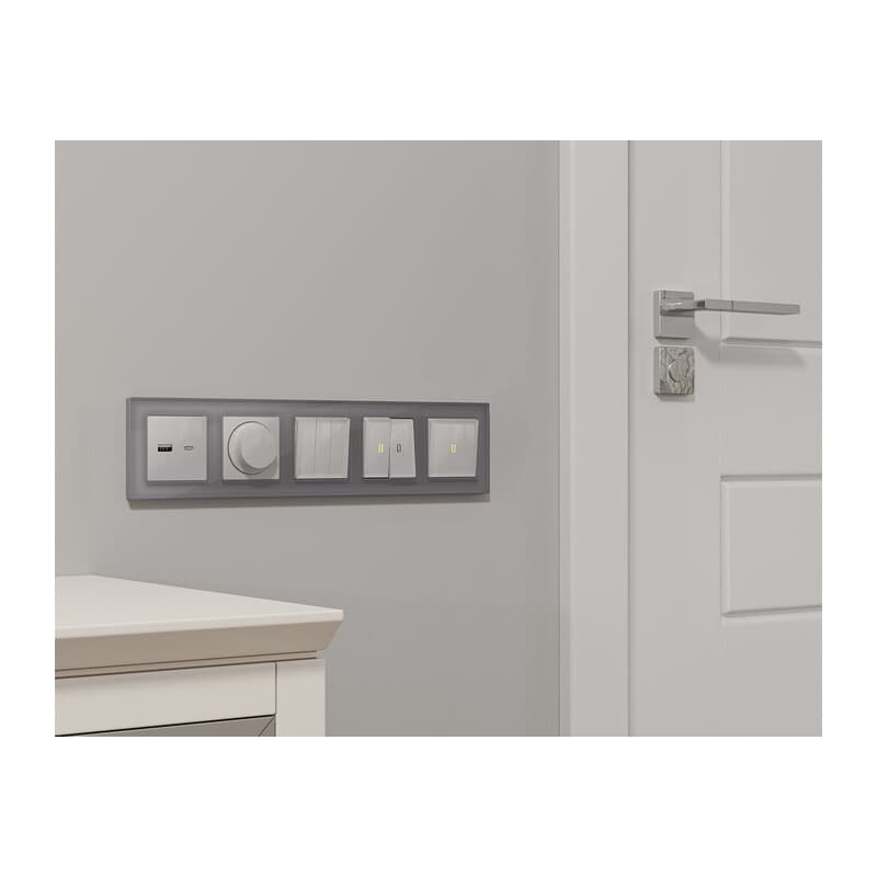 Комплект механизма 1-кл выключателя с самовозвратом с подсветкой 3200K ALFA Серебро глянец QUANT (AP4020, VM113, G11Y)