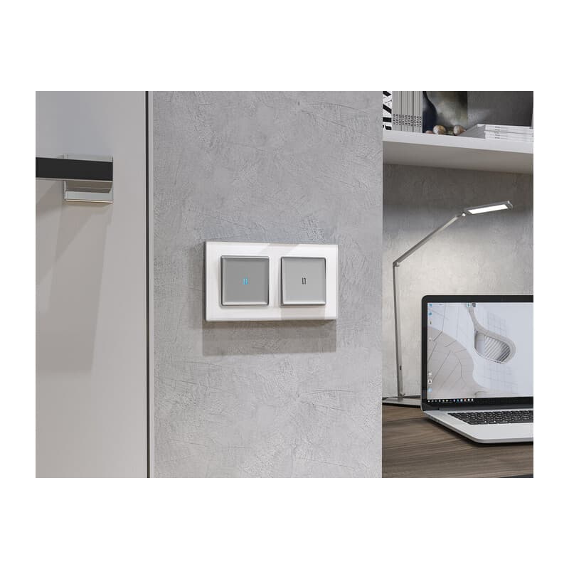 Комплект механизма 1-кл выключателя с самовозвратом с подсветкой 10000K ALFA Серебро глянец QUANT (AP4020, VM113, G17B)