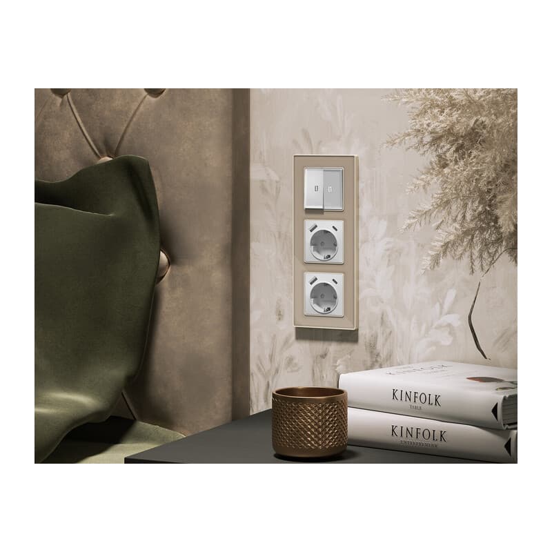 Комплект механизма 2-кл выключателя с подсветкой 5600K ALFA Серебро глянец QUANT (AP4040, VM115, G14W)