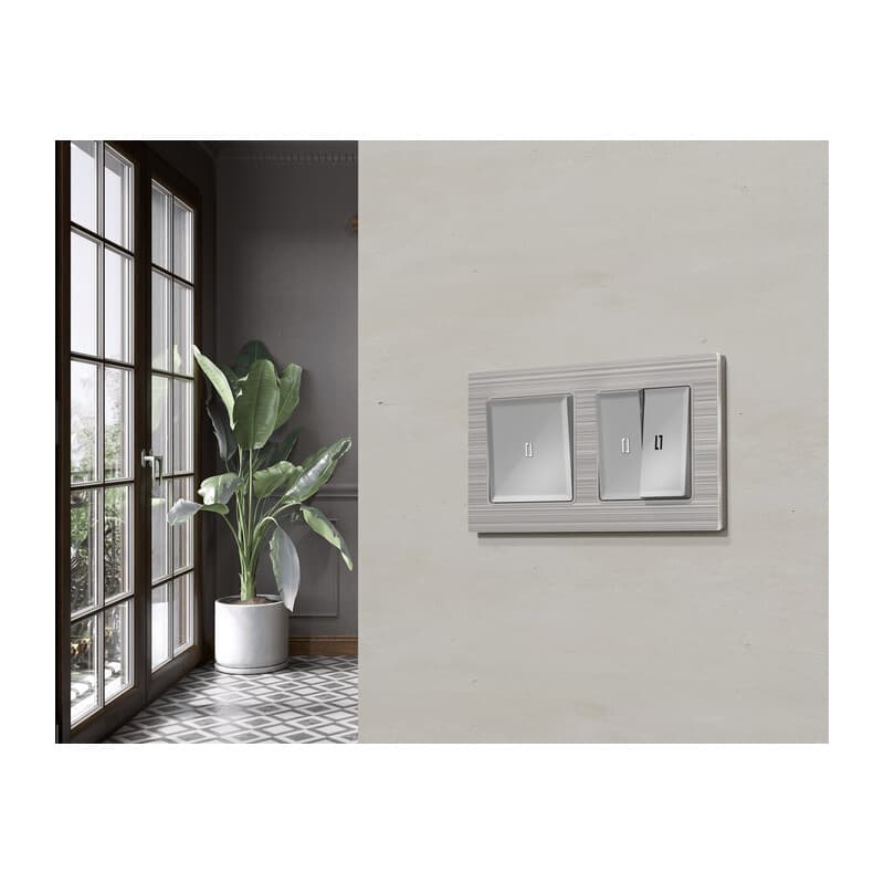 Комплект механизма 2-кл выключателя с подсветкой 5600K ALFA Серебро глянец QUANT (AP4040, VM115, G14W)