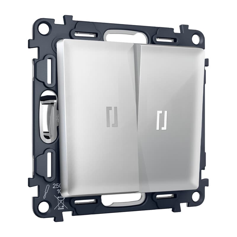 Комплект механизма 2-кл проходного выключателя с подсветкой 5600K ALFA Серебро глянец QUANT (AP4040, VM120, G25W)