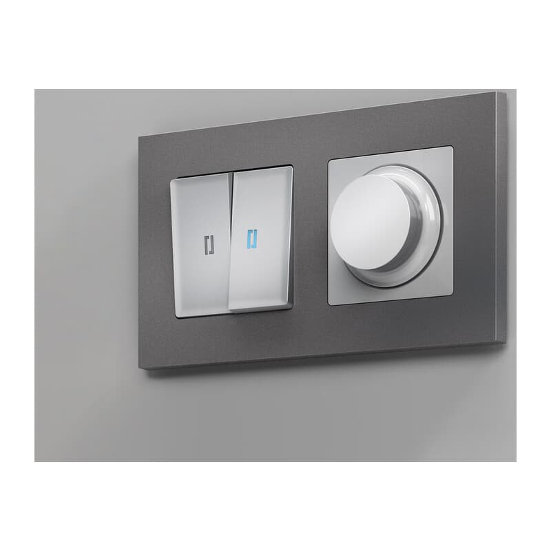 Комплект механизма 2-кл проходного выключателя с подсветкой 10000K ALFA Серебро глянец QUANT (AP4040, VM120, G29B)