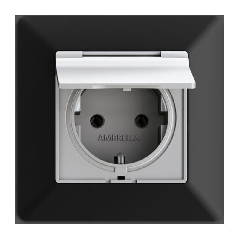 Комплект механизма электрической розетки ALFA Серебро глянец с/з с шторками и крышкой IP44 QUANT (AP4080, VM141)