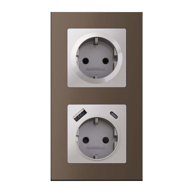 Комплект механизма электрической розетки ALFA Серебро глянец 2USB A+C 20W (быстрая зарядка) с/з QUANT (AP4100, VM160)