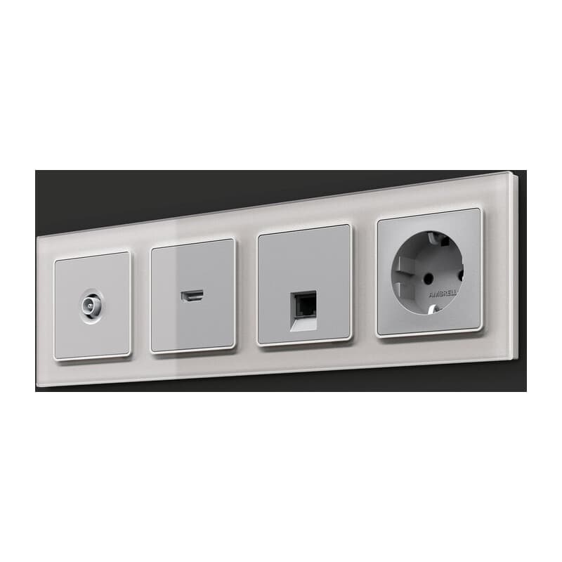 Комплект механизма компьютерной розетки RJ-45 экранированной с автоматической защитной шторкой ALFA Серебро глянец QUANT (AP4120, VM185)