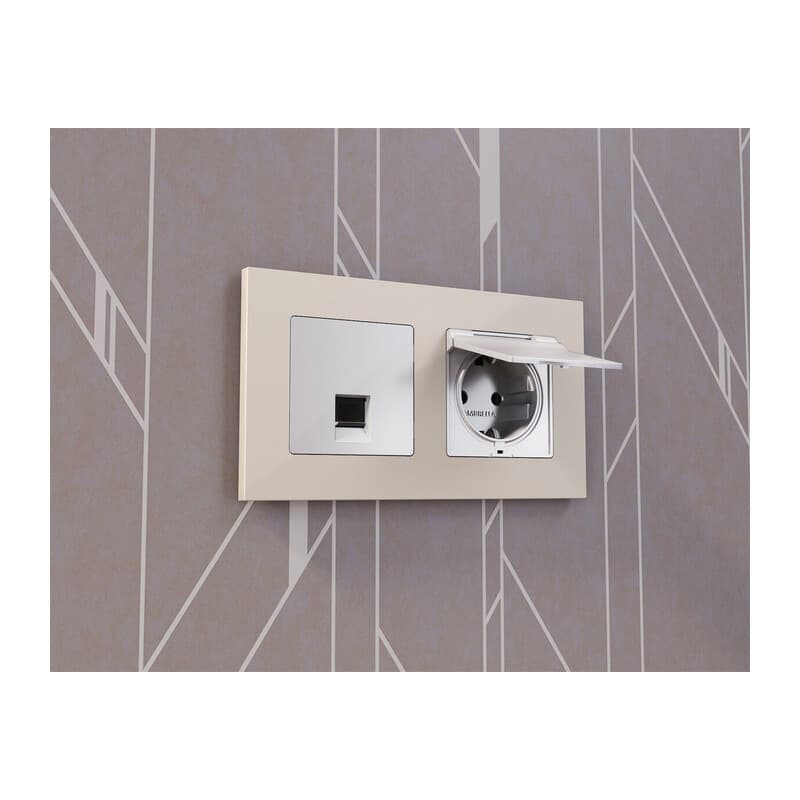 Комплект механизма телефонной розетки ALFA Серебро глянец RJ-11(4P4C) с шторкой QUANT (AP4120, VM190)