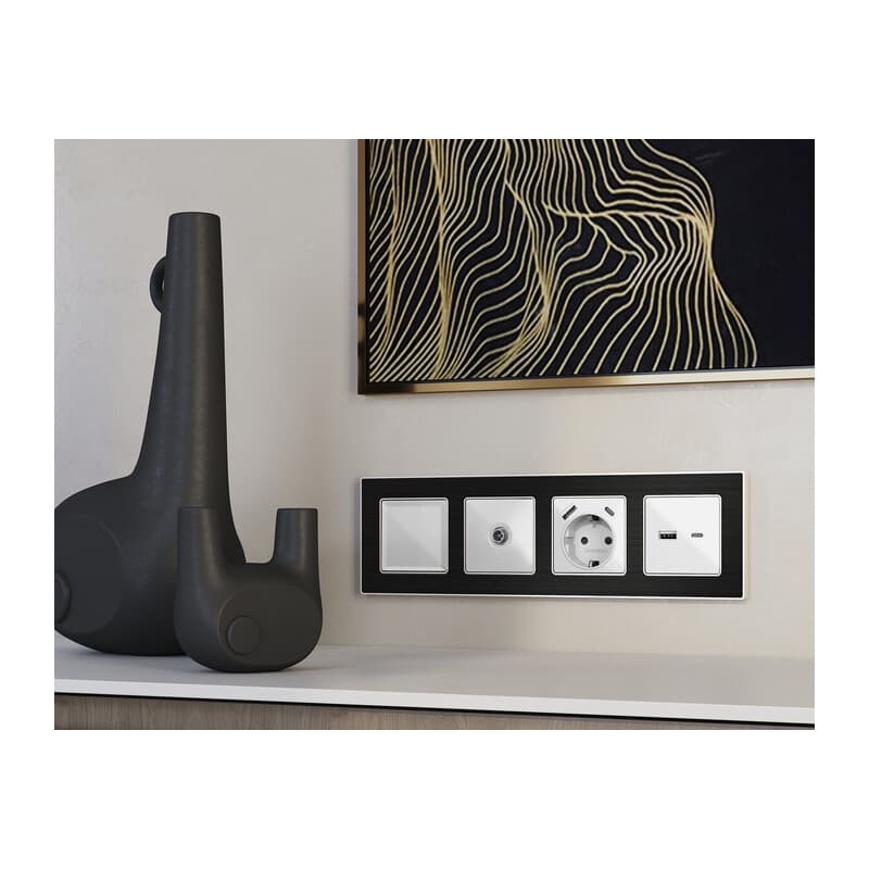 Комплект механизма TV розетки оконечной ALFA Серебро глянец 50-870 MHz 1dB QUANT (AP4130, VM202)