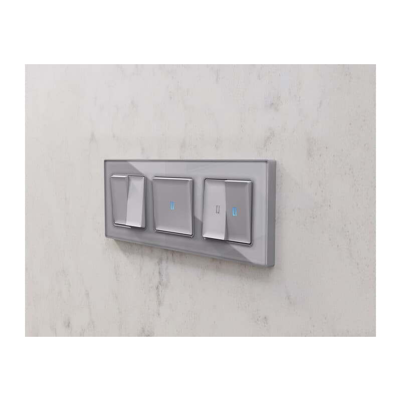 Комплект механизма 1-кл проходного выключателя с подсветкой 10000K ALFA Сталь матовый QUANT (AP5020, VM105, G29B)