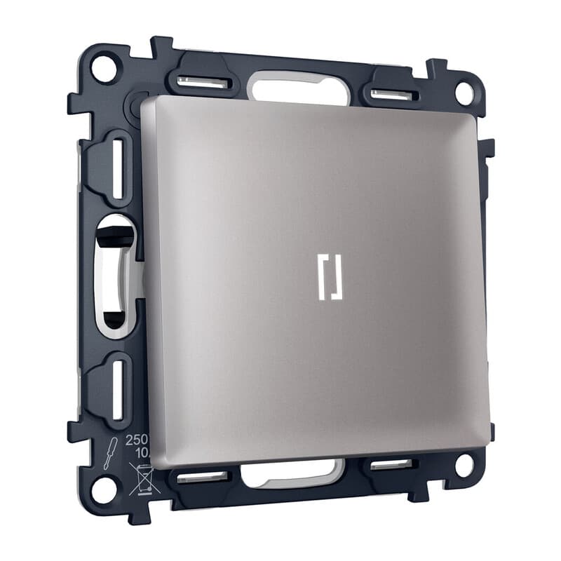 Комплект механизма 1-кл выключателя с самовозвратом с подсветкой 5600K ALFA Сталь матовый QUANT (AP5020, VM113, G14W)