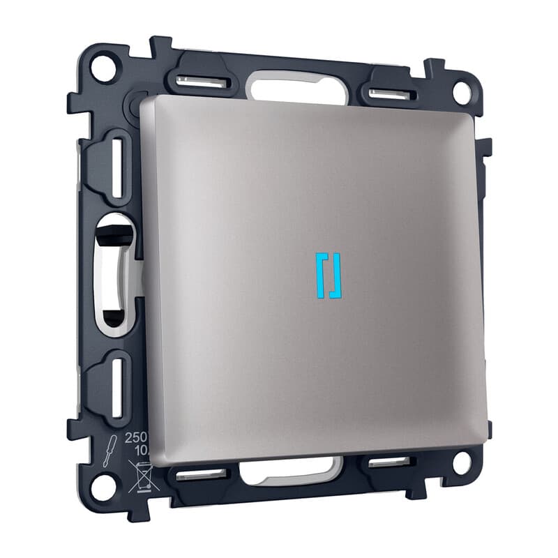 Комплект механизма 1-кл выключателя с самовозвратом с подсветкой 10000K ALFA Сталь матовый QUANT (AP5020, VM113, G17B)