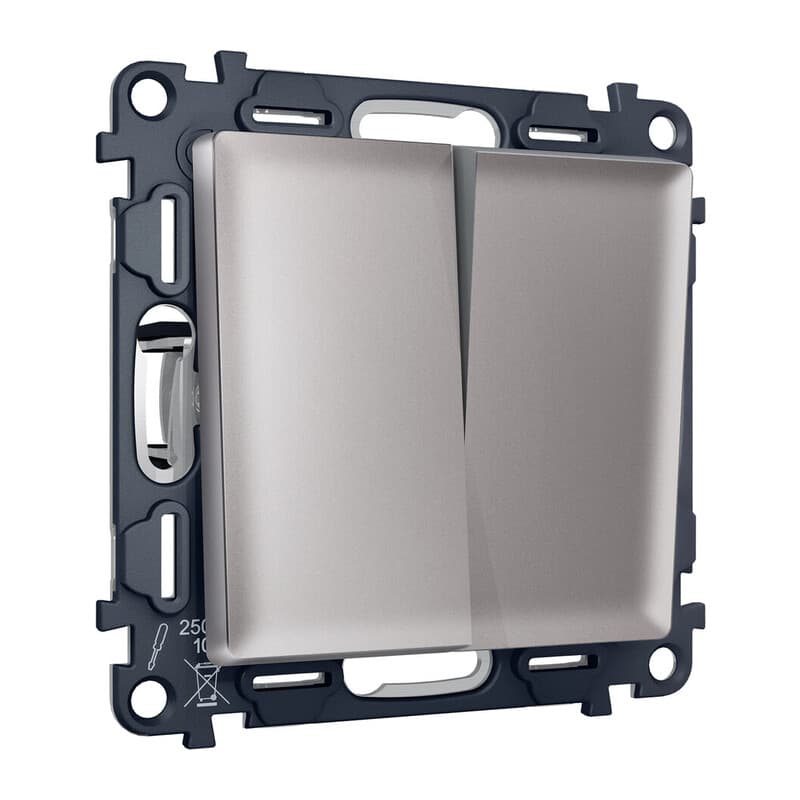 Комплект механизма 2-кл выключателя ALFA Сталь матовый QUANT (AP5030, VM115)