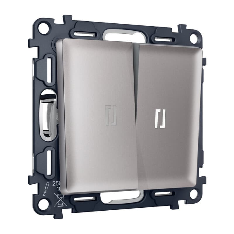 Комплект механизма 2-кл выключателя с подсветкой 5600K ALFA Сталь матовый QUANT (AP5040, VM115, G14W)