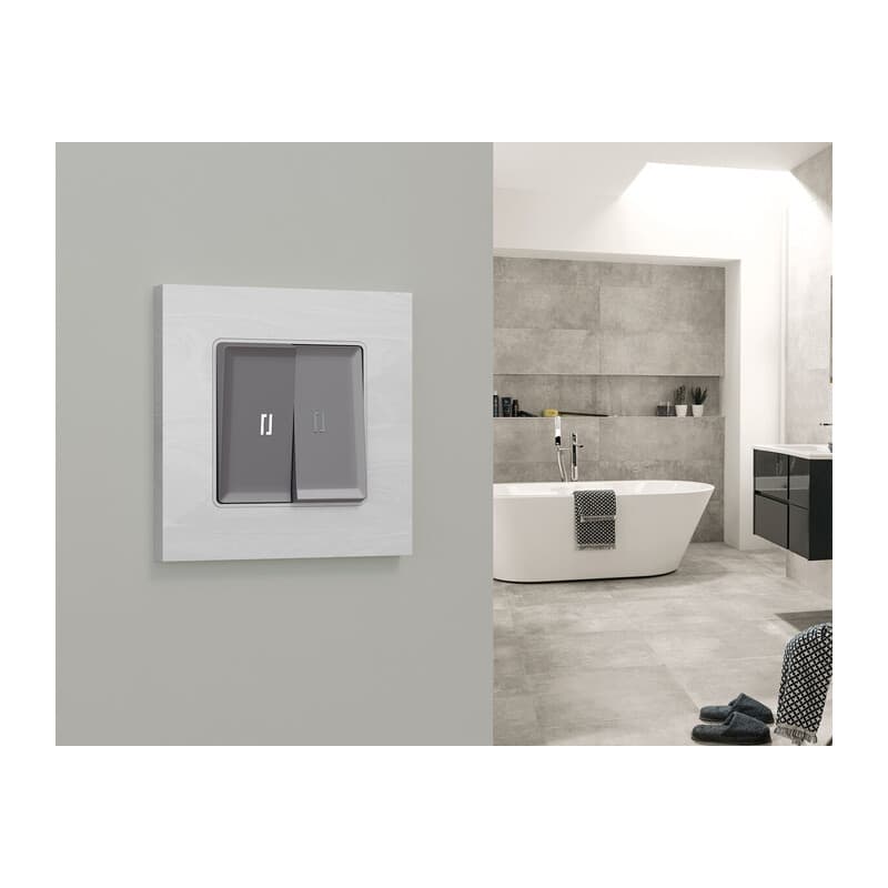 Комплект механизма 2-кл выключателя с подсветкой 5600K ALFA Сталь матовый QUANT (AP5040, VM115, G14W)