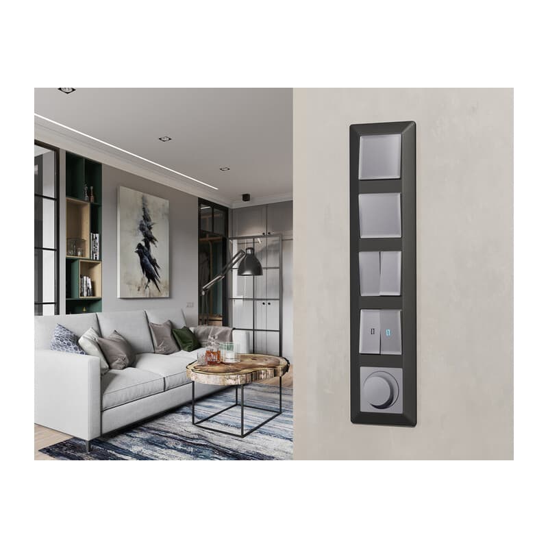 Комплект механизма 2-кл выключателя с самовозвратом с подсветкой 10000K ALFA Сталь матовый QUANT (AP5040, VM129, G17B)