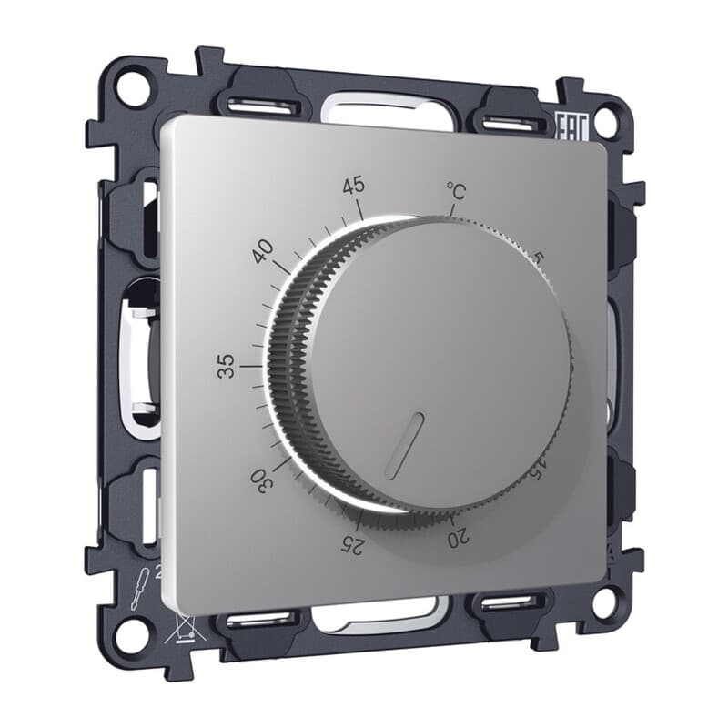 Комплект механизма терморегулятора с датчиком для теплого пола с подсветкой 16A-250V ALFA Сталь матовый QUANT (AP5057, VM1381)