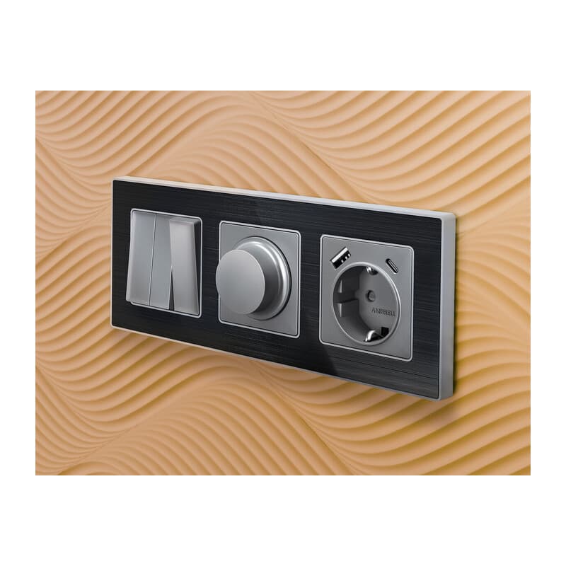 Комплект механизма электрической розетки ALFA Сталь матовый 2USB A+C 20W (быстрая зарядка) с/з QUANT (AP5100, VM160)