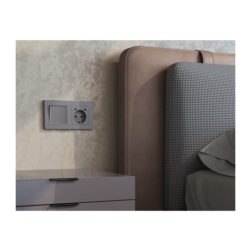 Комплект механизма электрической розетки 2USB С+C 20W с/з на винтовых зажимах 16A-250V ALFA Сталь матовый QUANT (AP5105, VM165)