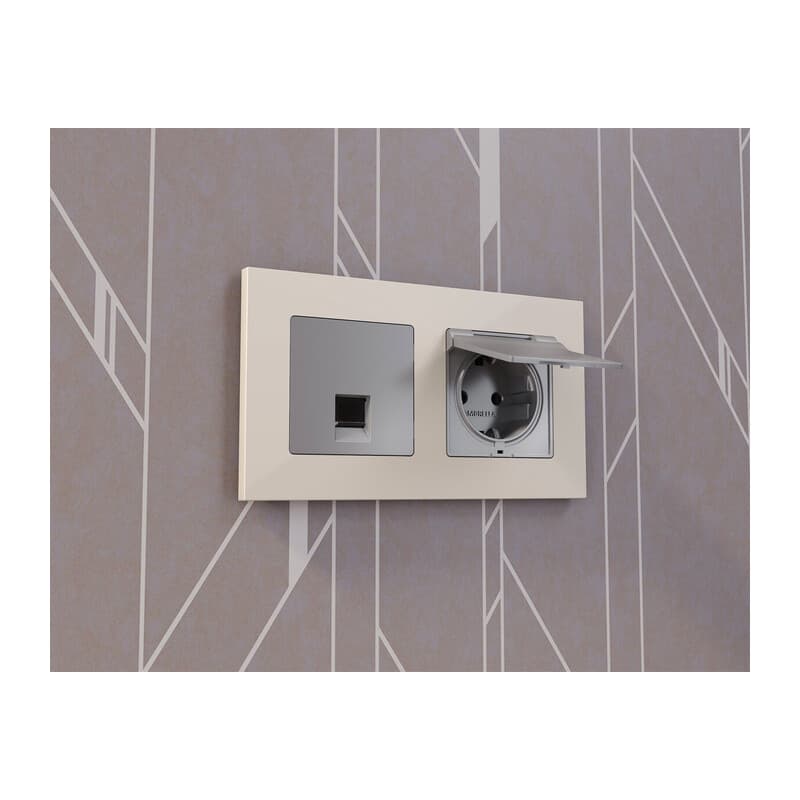 Комплект механизма компьютерной розетки ALFA Сталь матовый RJ-45(8P8C) CAT6 с шторкой QUANT (AP5120, VM188)