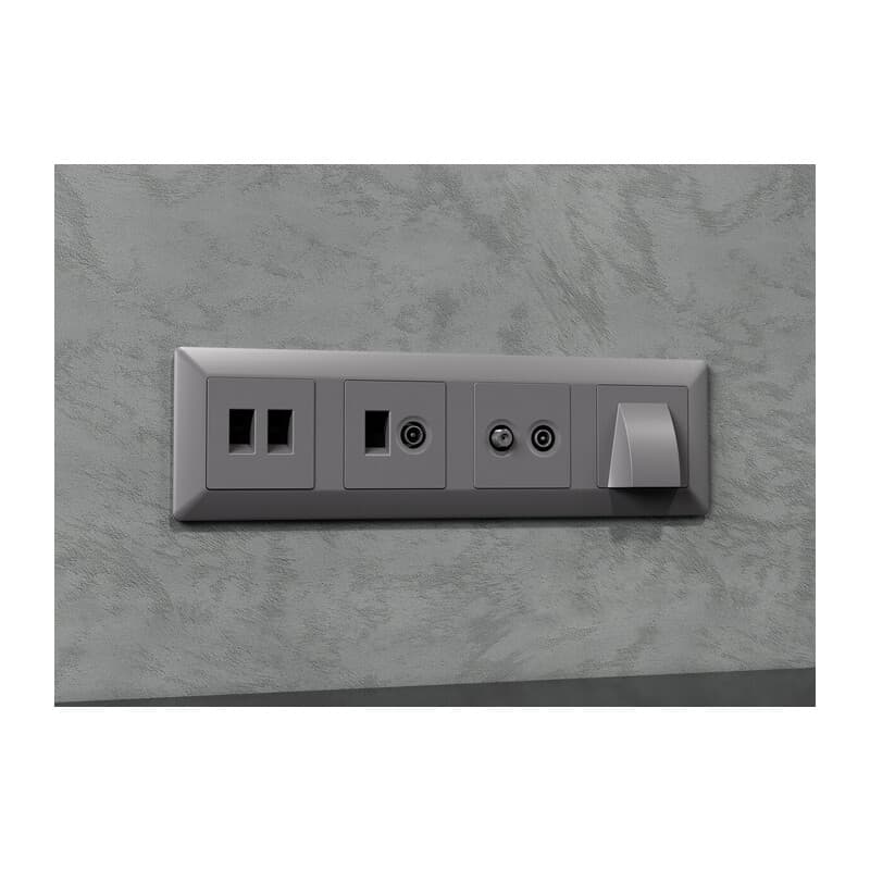 Комплект механизма компьютерной двойной розетки RJ-45 (8P8C) CAT6 с автоматической защитной шторкой ALFA Сталь матовый QUANT (AP5121, VM189)