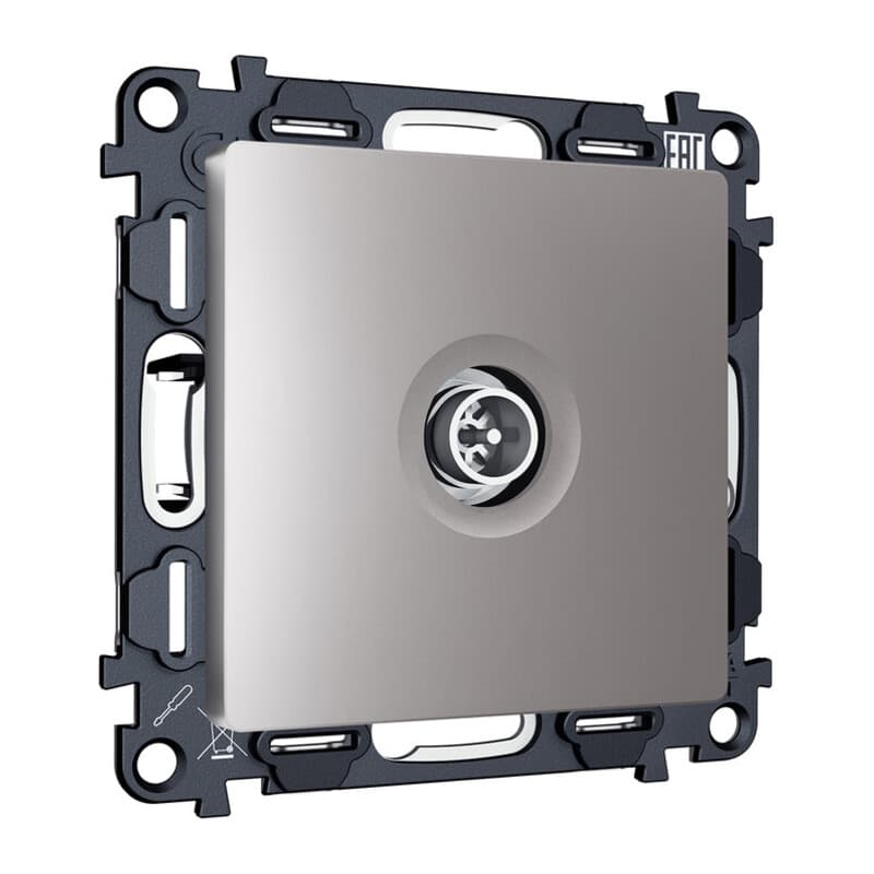 Комплект механизма TV розетки оконечной экранированной 5-1000MHz 3dB ALFA Сталь матовый QUANT (AP5130, VM199)