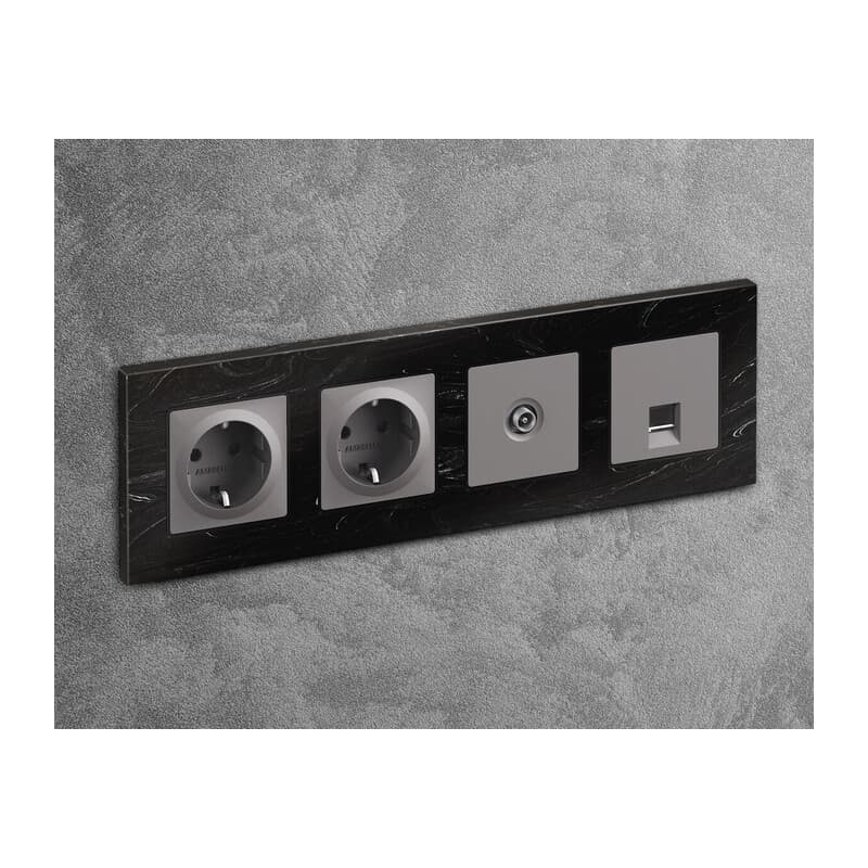 Комплект механизма TV розетки проходной ALFA Сталь матовый 5-1000 MHz 4dB QUANT (AP5130, VM211)