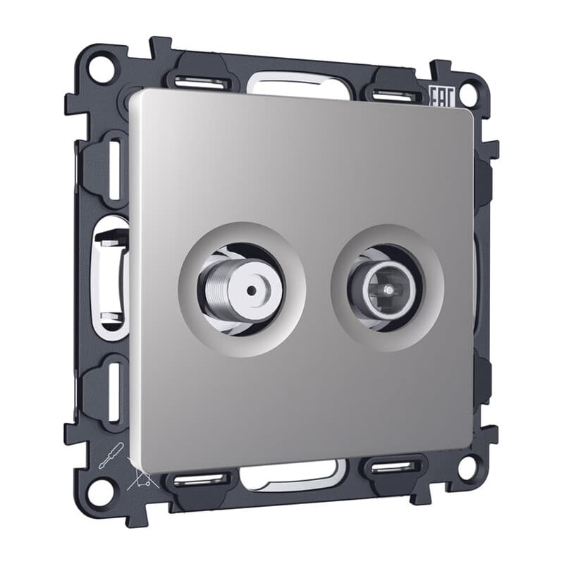 Комплект механизма розетки TV оконечной + SAT 5-862MHz 3.5dB/950-2150MHz 3.5dB ALFA Сталь матовый QUANT (AP5133, VM217)