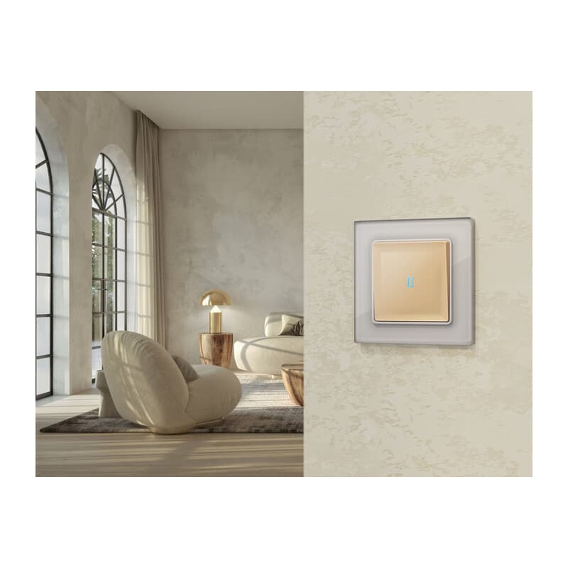 Комплект механизма 1-кл выключателя с подсветкой 10000K ALFA Шампань QUANT (AP6020, VM101, G17B)