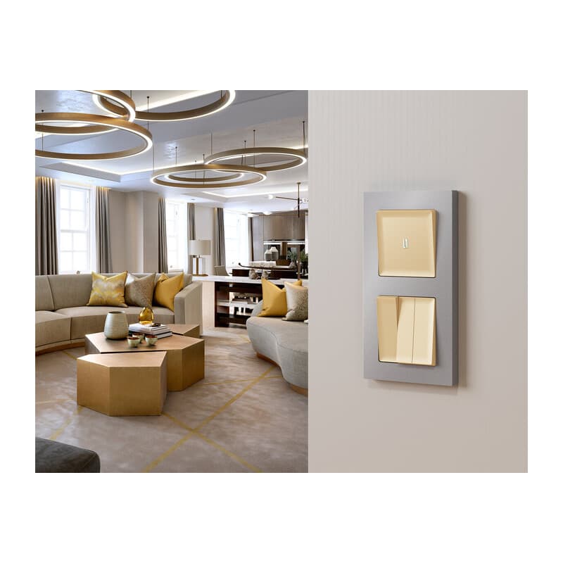 Комплект механизма 1-кл выключателя с самовозвратом с подсветкой 5600K ALFA Шампань QUANT (AP6020, VM113, G14W)