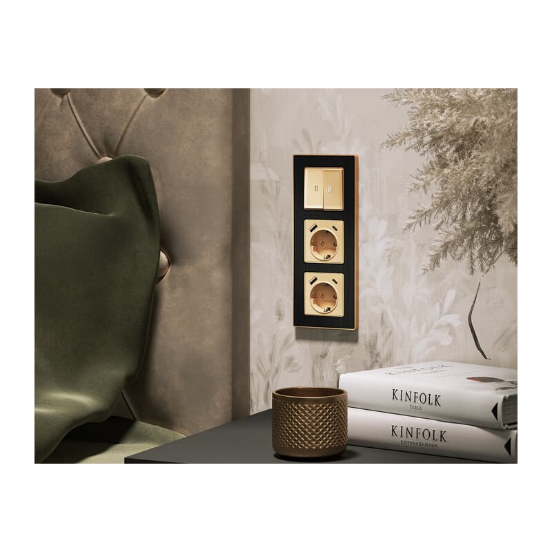 Комплект механизма 2-кл выключателя с самовозвратом с подсветкой 5600K ALFA Шампань QUANT (AP6040, VM129, G14W)