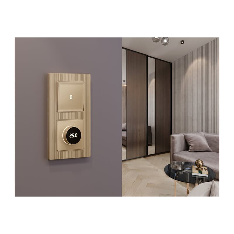 Комплект механизма терморегулятора с цифровым дисплеем с подсветкой и датчиком для теплого пола 16A-250V ALFA Шампань QUANT (AP6058, VM1385)