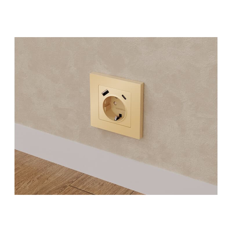 Комплект механизма электрической розетки ALFA Шампань 2USB A+C 20W (быстрая зарядка) с/з QUANT (AP6100, VM160)