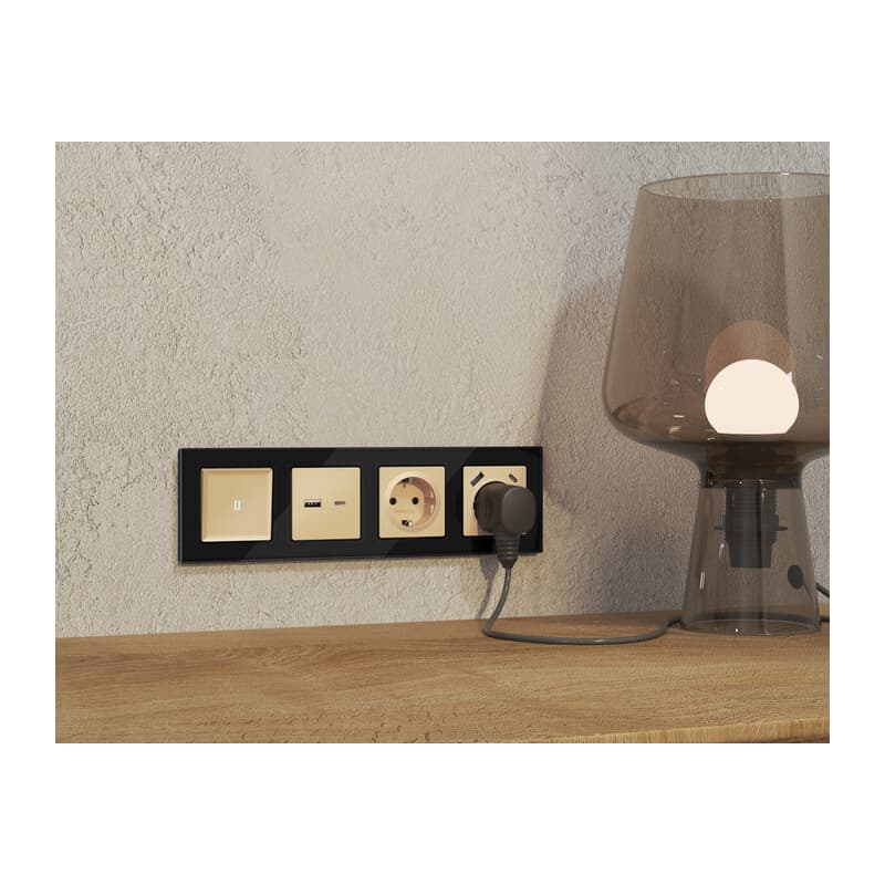 Комплект механизма розетки ALFA Шампань 2USB A+C 20W (быстрая зарядка) QUANT (AP6110, VM177)