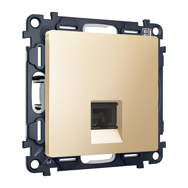 Комплект механизма телефонной розетки ALFA Шампань RJ-11(4P4C) с шторкой QUANT (AP6120, VM190)