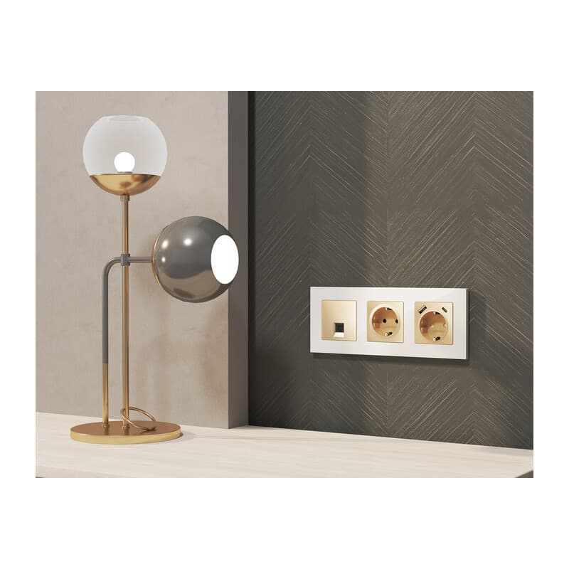 Комплект механизма телефонной розетки ALFA Шампань RJ-11(4P4C) с шторкой QUANT (AP6120, VM190)