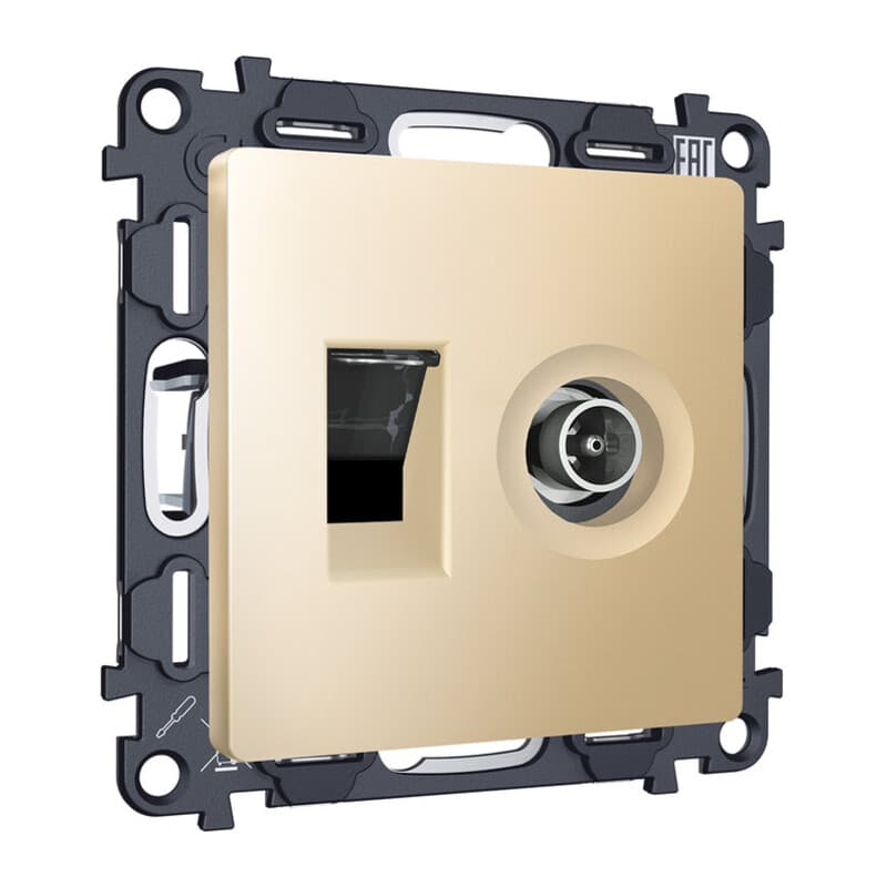 Комплект механизма розетки компьютерной + TV оконечной RJ-45 с автоматической защитной шторкой ALFA Шампань QUANT (AP6125, VM195)