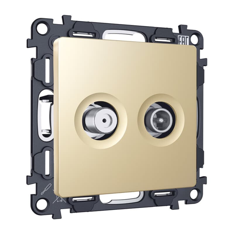 Комплект механизма розетки TV оконечной + SAT 5-862MHz 3.5dB/950-2150MHz 3.5dB ALFA Шампань QUANT (AP6133, VM217)