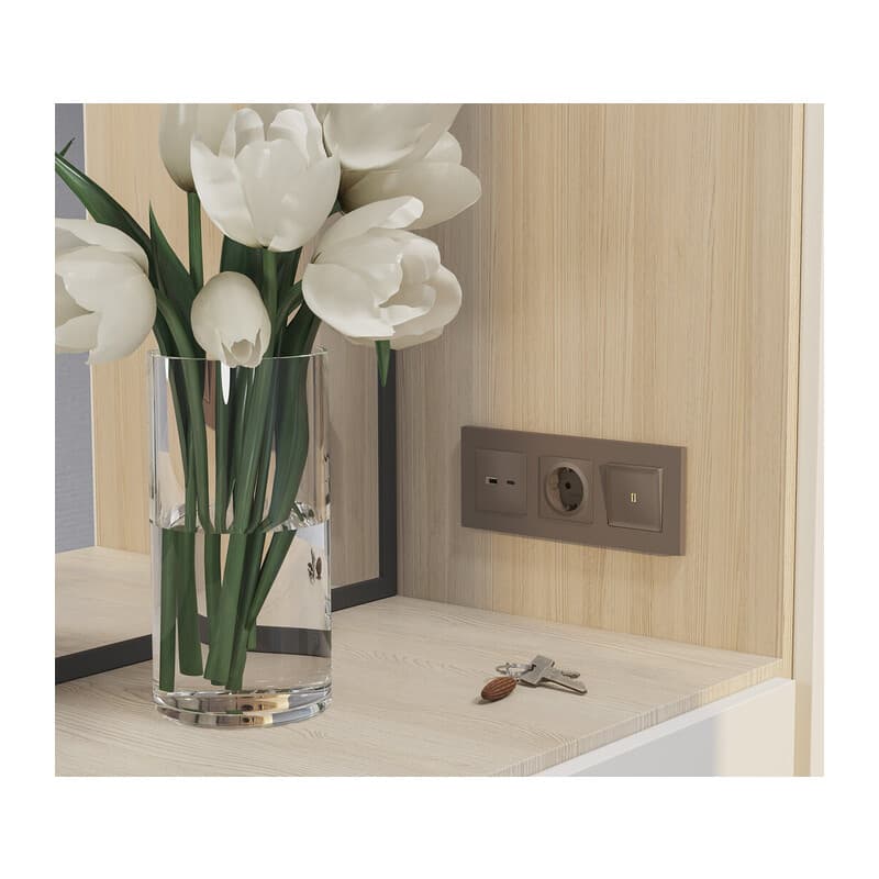 Комплект механизма 1-кл выключателя с самовозвратом с подсветкой 3200K ALFA Темная бронза матовый QUANT (AP6320, VM113, G11Y)