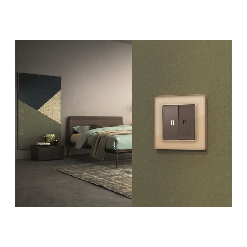 Комплект механизма 2-кл выключателя с подсветкой 5600K ALFA Темная бронза матовый QUANT (AP6340, VM115, G14W)