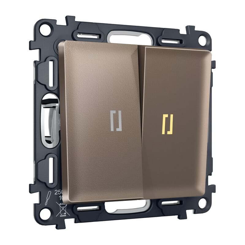 Комплект механизма 2-кл выключателя с самовозвратом с подсветкой 3200K ALFA Темная бронза матовый QUANT (AP6340, VM129, G11Y)