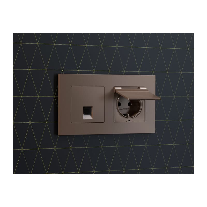 Комплект механизма электрической розетки ALFA Темная бронза матовый с/з с шторками и крышкой IP44 QUANT (AP6380, VM141)