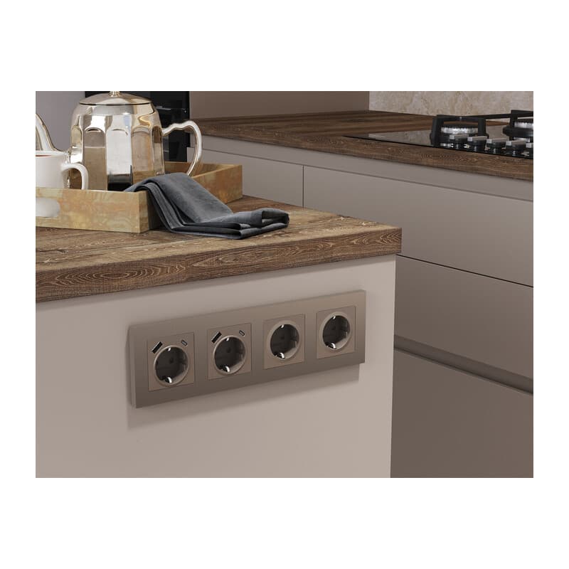 Комплект механизма электрической розетки ALFA Темная бронза матовый 2USB A+C 20W (быстрая зарядка) с/з QUANT (AP6400, VM160)