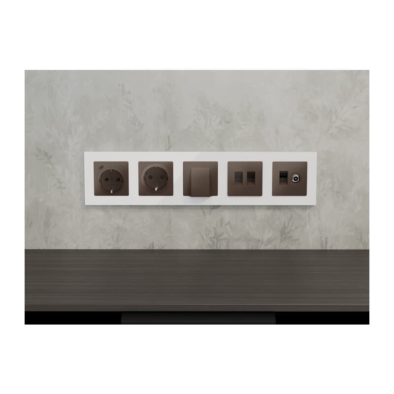 Комплект механизма электрической розетки 2USB С+C 20W с/з на винтовых зажимах 16A-250V ALFA Темная бронза матовый QUANT (AP6405, VM165)