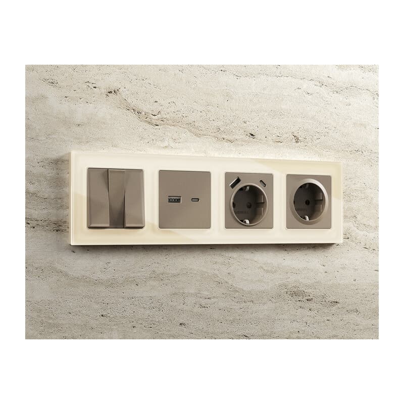 Комплект механизма розетки ALFA Темная бронза матовый 2USB A+C 20W (быстрая зарядка) QUANT (AP6410, VM177)