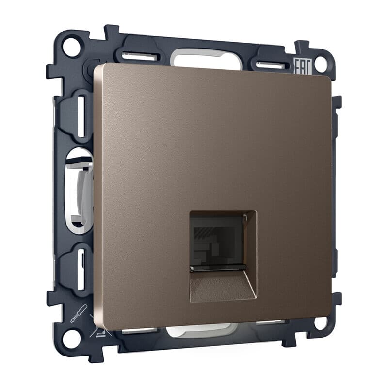 Комплект мех-ма компьютерной розетки RJ-45 экранированной с автоматической защитной шторкой ALFA Темная бронза матовый QUANT (AP6420, VM185)
