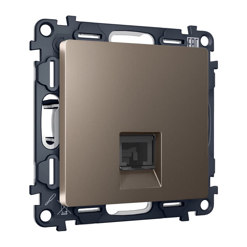 Комплект механизма телефонной розетки ALFA Темная бронза матовый RJ-11(4P4C) с шторкой QUANT (AP6420, VM190)